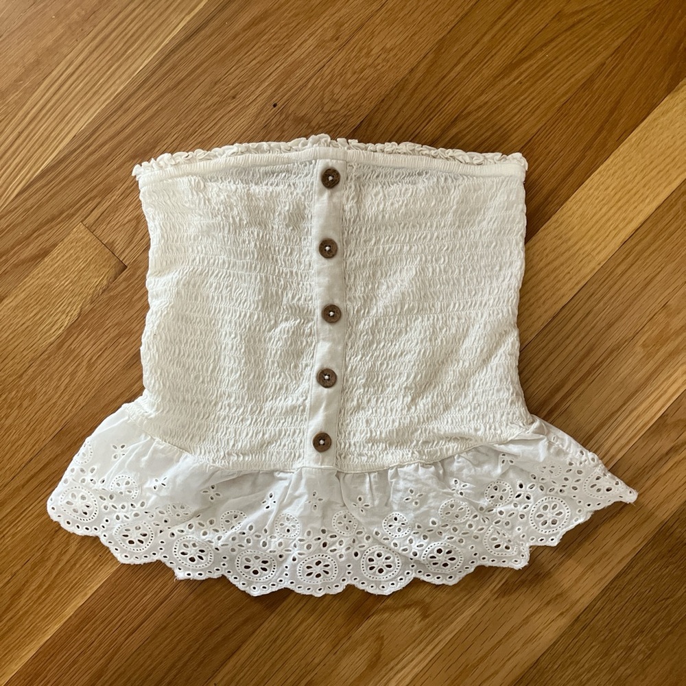 White Eyelet Button-Up Corset Top